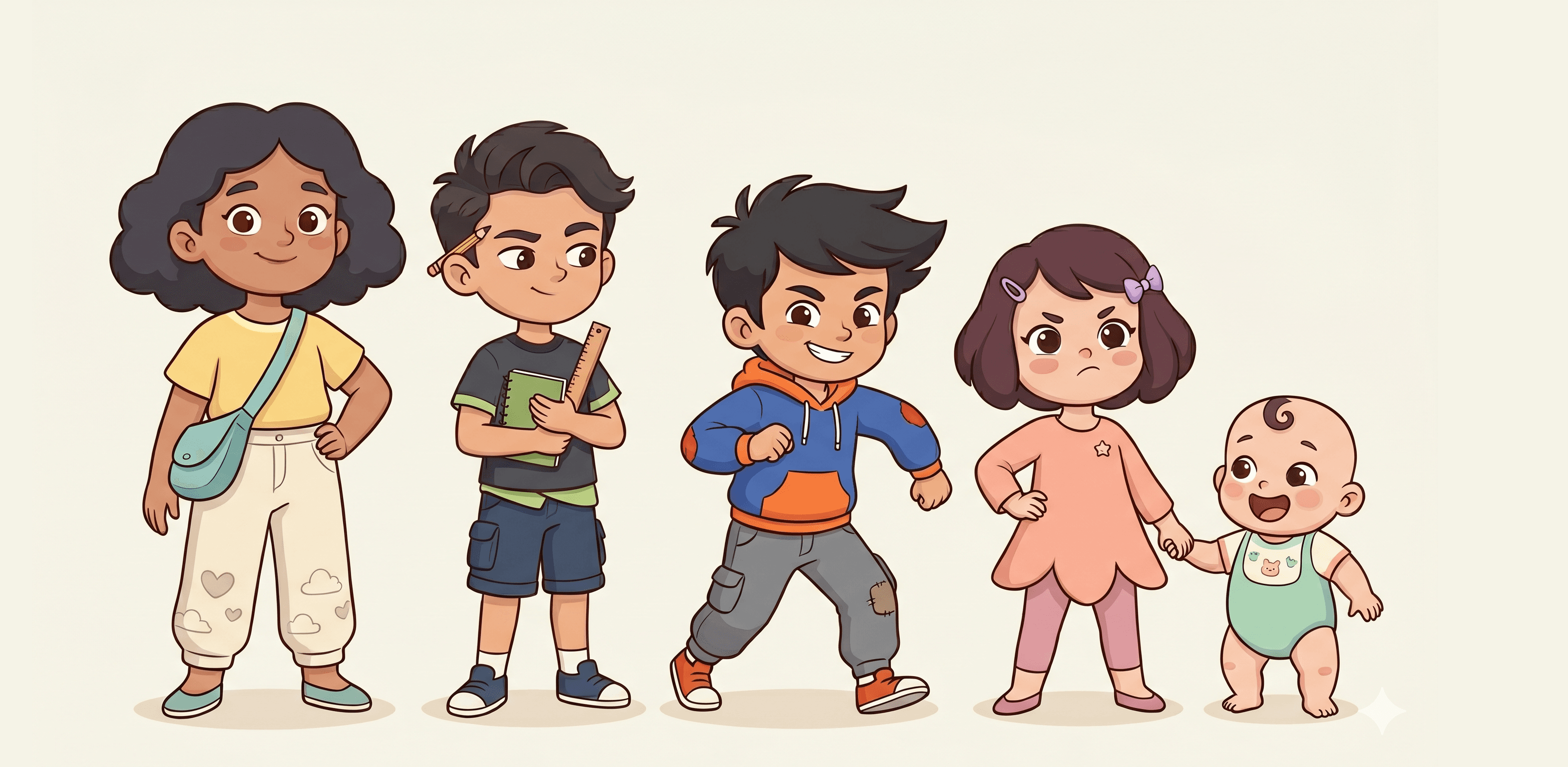The five Quintale siblings together inside The Quintale House universe